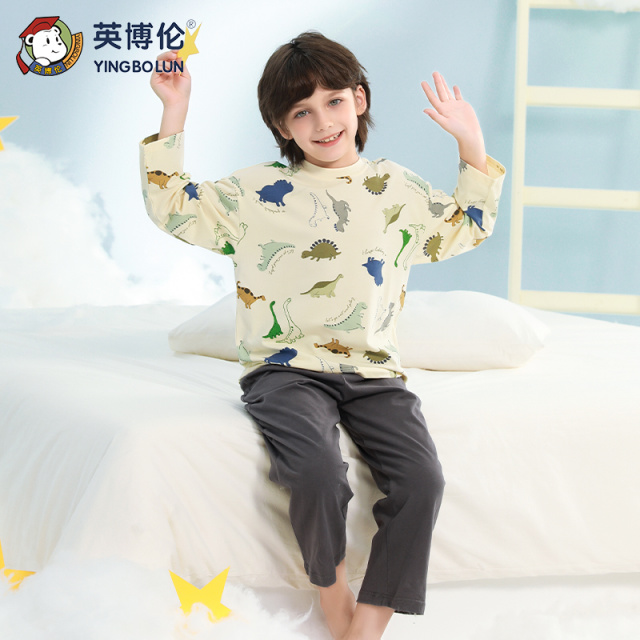 11898341.英博伦男童睡衣夏季薄款纯棉小男孩空调服春秋儿童家居服套装