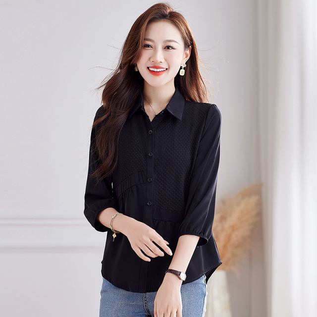11735152.7-CHAOY春夏新款女士翻领温柔减龄百搭洋气七分袖衬衫【7-CHAOY女装1】
