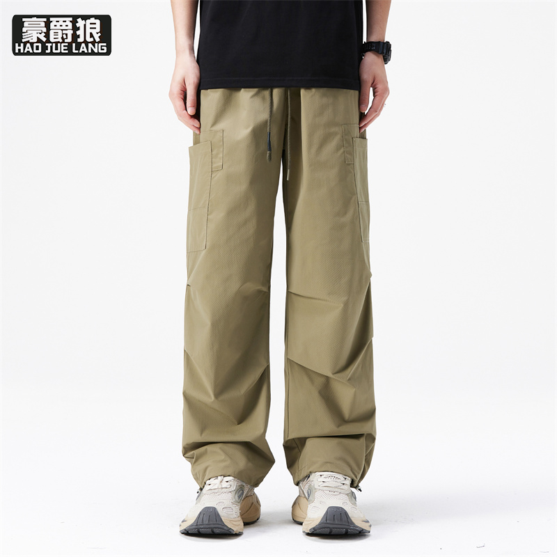 11739351.日系工装裤子男春夏新款褶皱设计感宽松直筒百搭休闲长裤