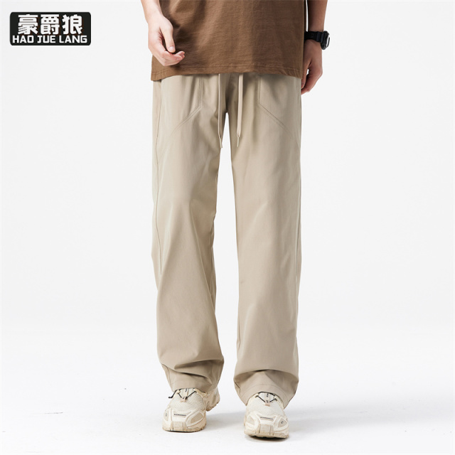 11739315.山系户外休闲裤男生春秋新款宽松直筒运动抽绳阔腿长裤子