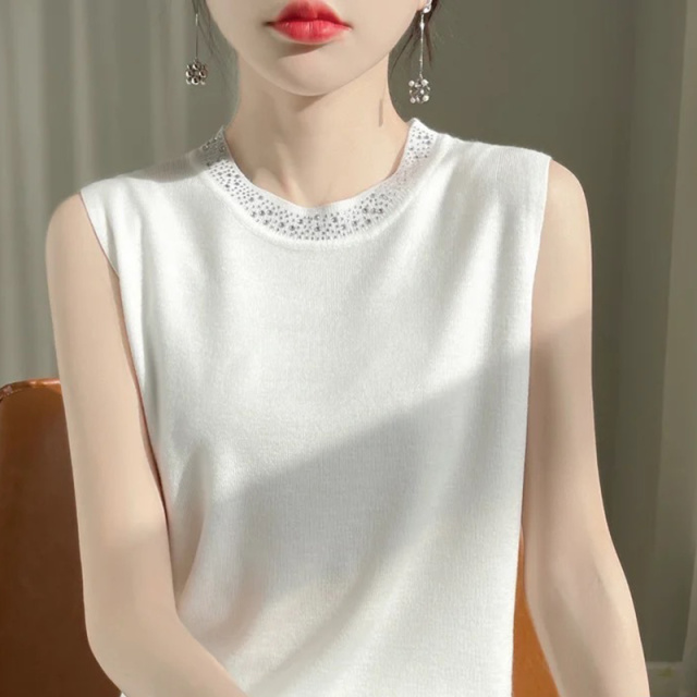11741648.【功佑】轻奢小香风烫钻针织背心