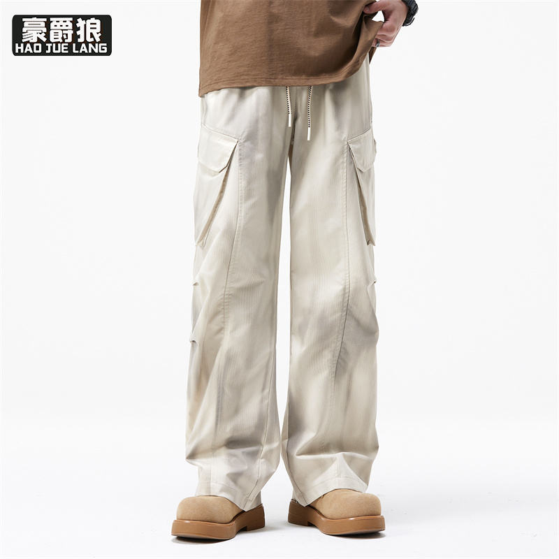 11739313.新款春夏宽松垂感工装裤长裤子男裤休闲简约户外多口袋直筒