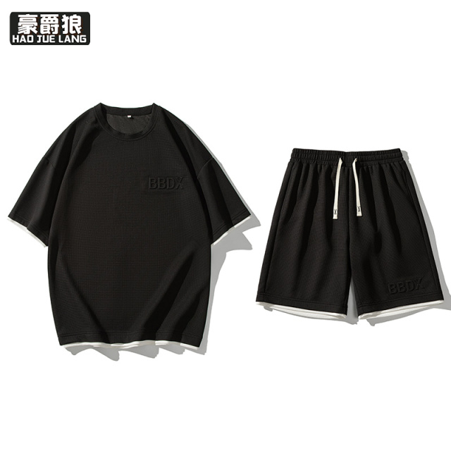 11739385.套装男士夏季休闲短袖短裤男生酷帅穿搭一整套大码运动服