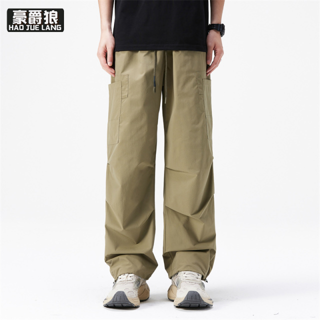 11739351.日系工装裤子男春夏新款褶皱设计感宽松直筒百搭休闲长裤