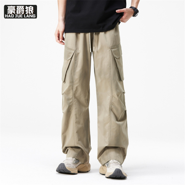 11739313.新款春夏宽松垂感工装裤长裤子男裤休闲简约户外多口袋直筒