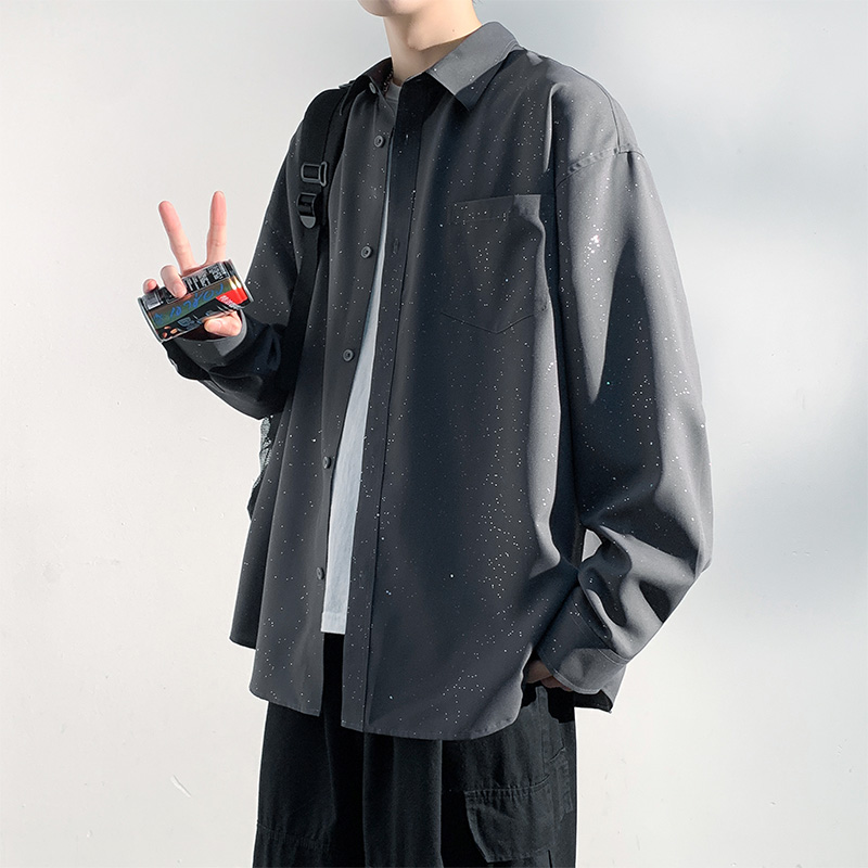 11749919.季婕春秋新款男士满天星宽松潮牌外搭百搭长袖衬衫【季婕男装1】