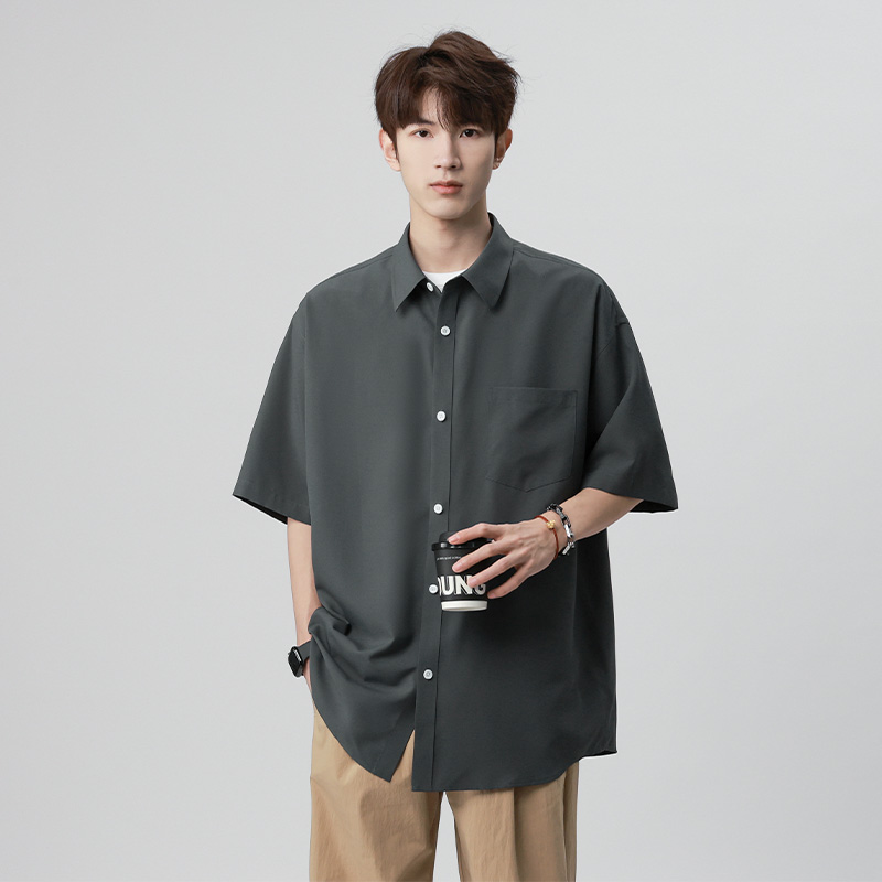 11758250.淘贝鼠夏季上新男式基础款纯色港风工装外搭休闲短袖衬衫【淘贝鼠男装XJ】