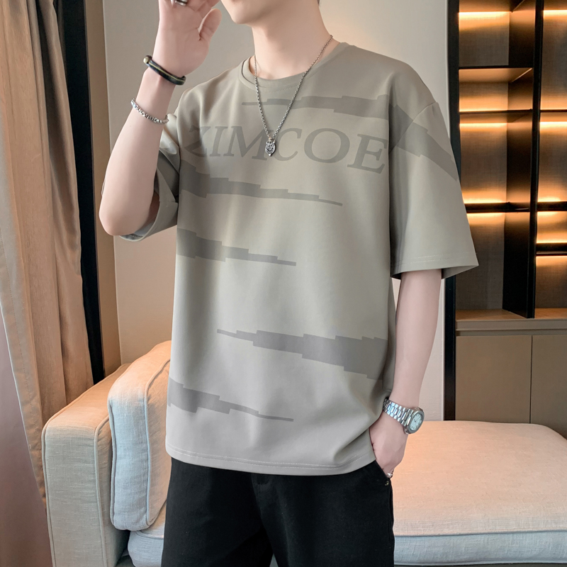 11763377.淘贝鼠夏季新款男式大码潮流不规则设计感印花短袖T恤【淘贝鼠男装XJ】