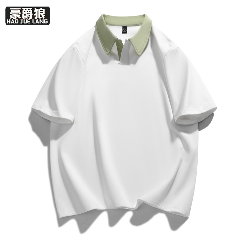 11766968.短袖T恤男夏季新款痞帅宽松轻熟休闲撞色polo衫半袖体恤