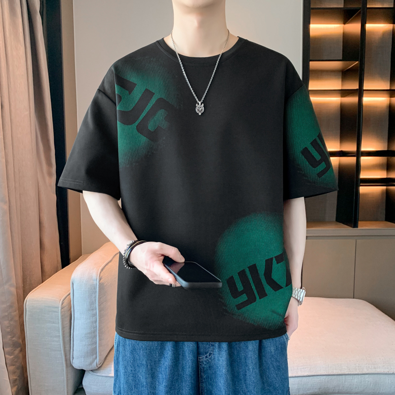 11763376.淘贝鼠夏季新款男式大码潮流宽松美式字母短袖T恤【淘贝鼠男装XJ】