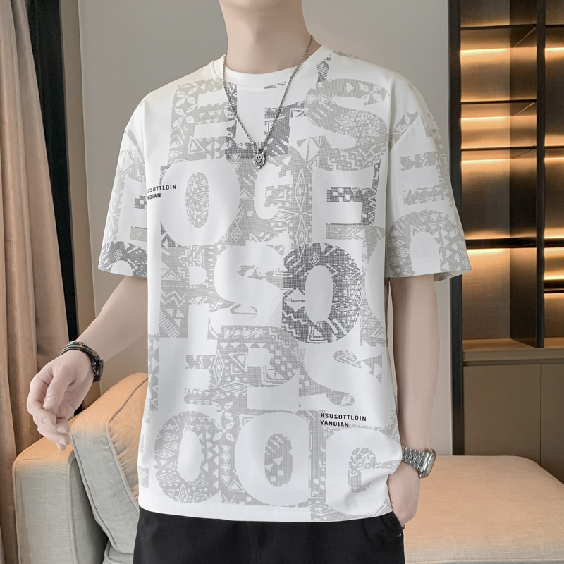 11763380.淘贝鼠夏季新款男式大码潮流满印圆领百搭短袖T恤【淘贝鼠男装XJ】