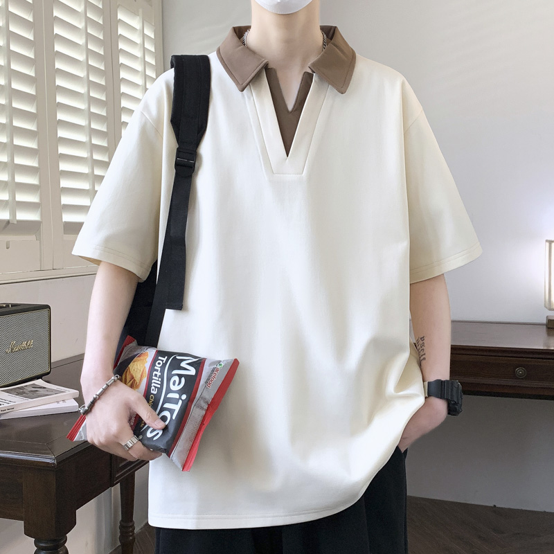 11763382.淘贝鼠夏季新款男式大码潮流翻领拼接百搭短袖T恤【淘贝鼠男装XJ】
