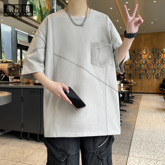 11766935.纯棉短袖t恤男夏季小众设计感半袖男宽松上衣青少年痞帅休闲体恤T