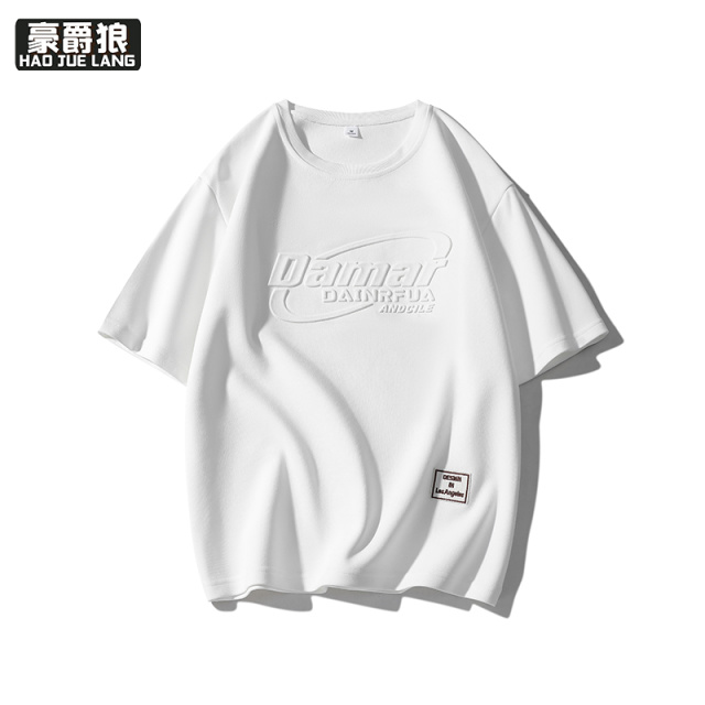 11766902.美式短袖T恤男重磅潮牌立体字母上衣夏季新款压花宽松百搭ins体恤