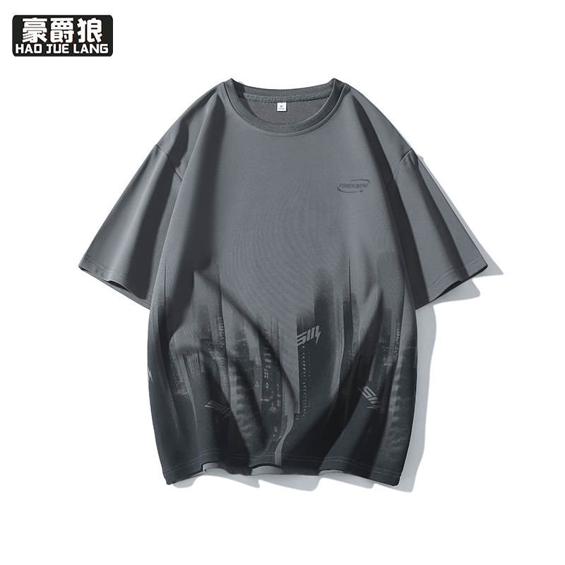11766919.渐变色短袖男夏季落肩袖宽松t恤半袖男潮牌五分袖体恤衫T