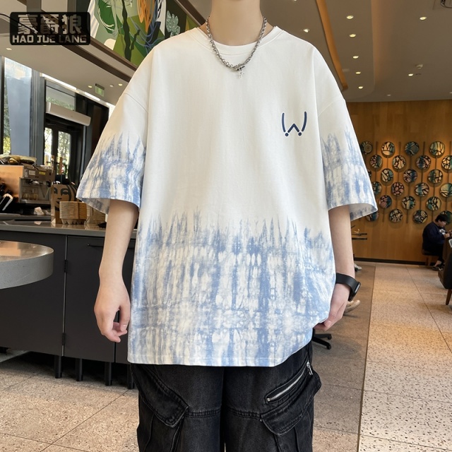 11766889.拼色印花渐变学生T恤圆领短袖青少年上衣宽松休闲半袖