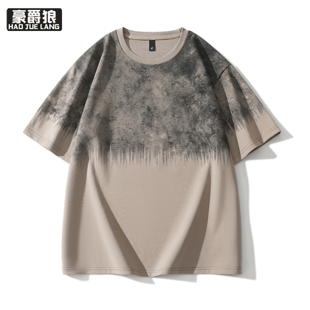 11766966.重磅渐变色短袖t恤男夏季宽松潮牌潮流帅气半袖青少年上衣服