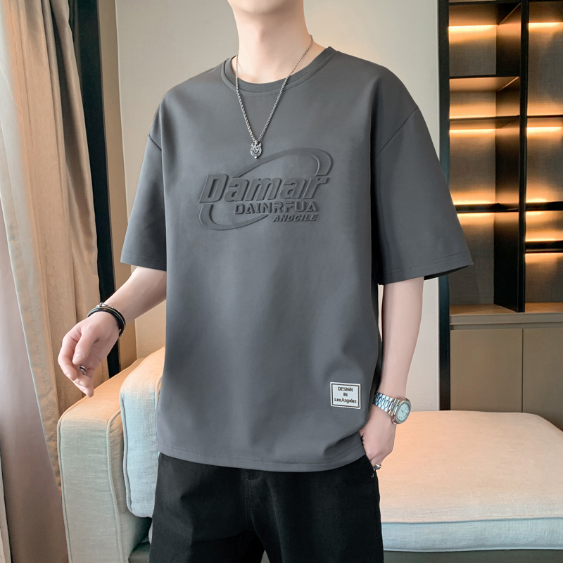 11763374.淘贝鼠夏季新款男式大码潮流美式钢印短袖T恤【淘贝鼠男装XJ】