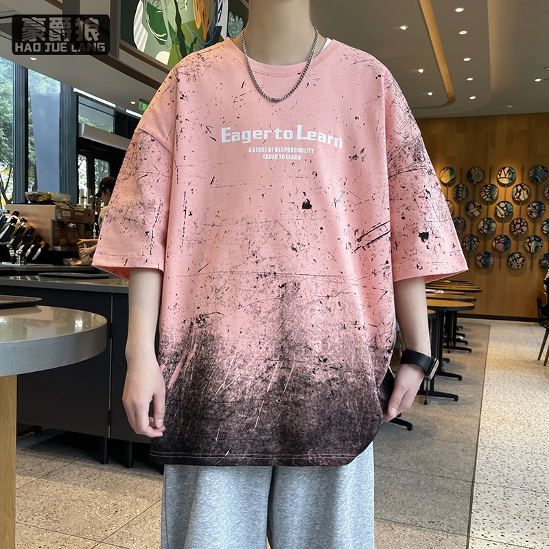 11766952.新款短袖t恤男宽松休闲圆领纯棉体恤衫青少年印花半袖上衣