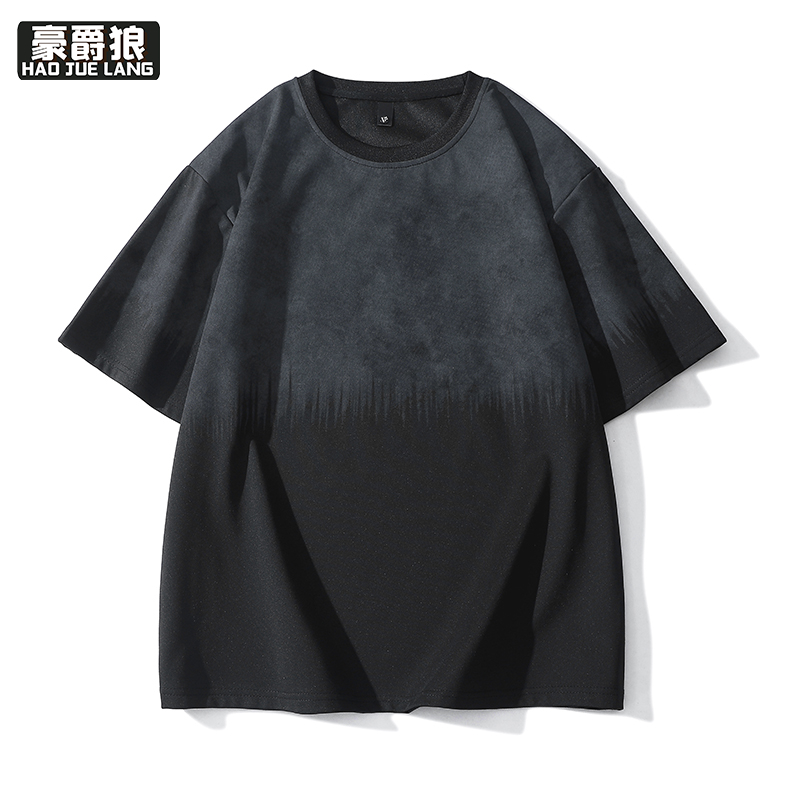 11766966.重磅渐变色短袖t恤男夏季宽松潮牌潮流帅气半袖青少年上衣服