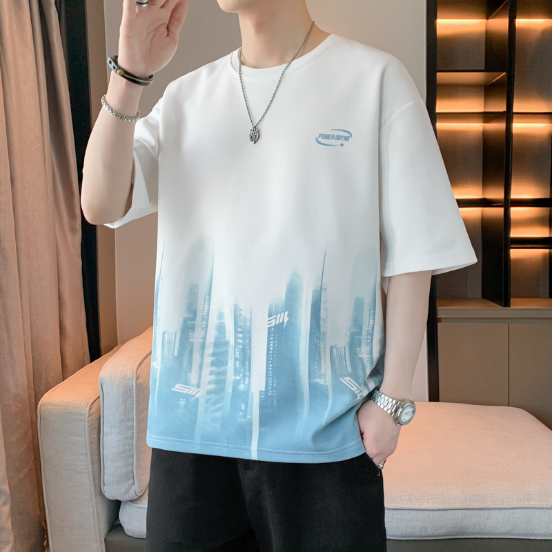 11763398.淘贝鼠夏季新款男式大码宽松潮流设计感印花短袖T恤【淘贝鼠男装XJ】