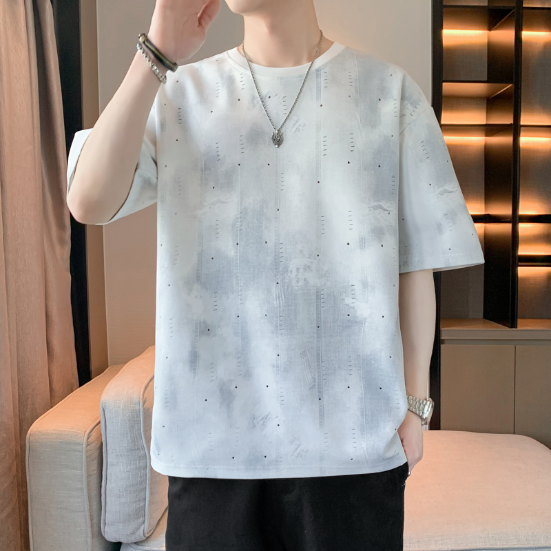 11763375.淘贝鼠夏季新款男式大码潮流破洞复古做旧短袖T恤【淘贝鼠男装XJ】