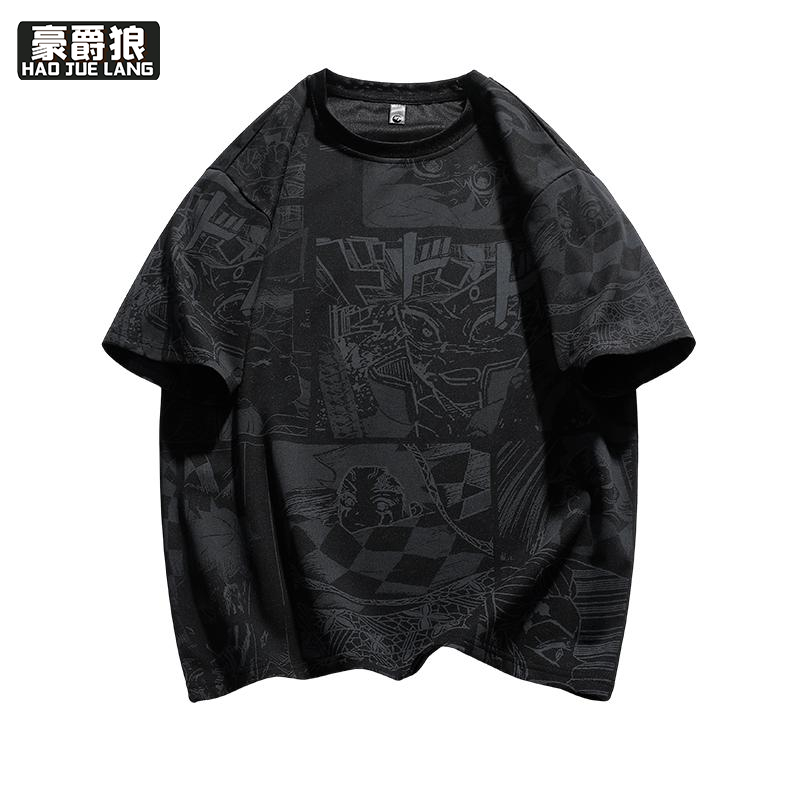 11766965.夏季新款卡通印花动漫满印学生T恤圆领男生短袖青少年