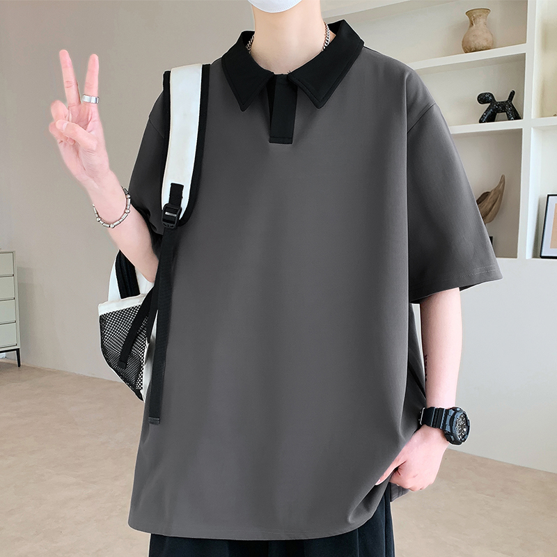 11763378.淘贝鼠夏季新款男式大码潮流短袖拼色翻领POLO衫【淘贝鼠男装XJ】