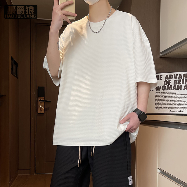 11766958.新款夏季男潮流宽松服潮牌学生短袖T恤上衣圆领提花半袖T恤