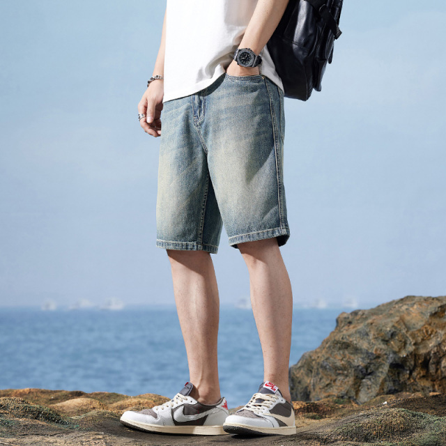 11767123.夏季薄款牛仔短裤男士2025新款直筒宽松美式潮牌休闲五分中裤马裤