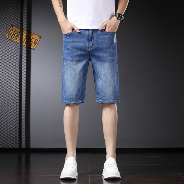 11767120.夏季薄款男士修身牛仔短裤男加肥加大码5五分裤中裤马裤牛仔裤潮