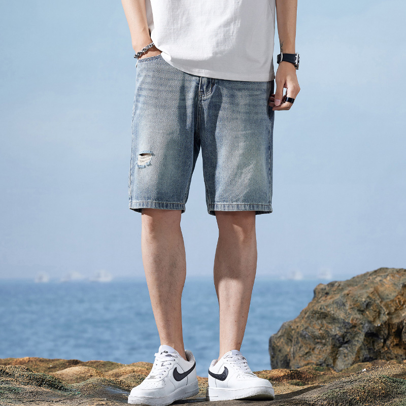 11767115.破洞牛仔短裤男2025夏季新款轻奢潮牌五分裤子韩版潮流马裤中裤