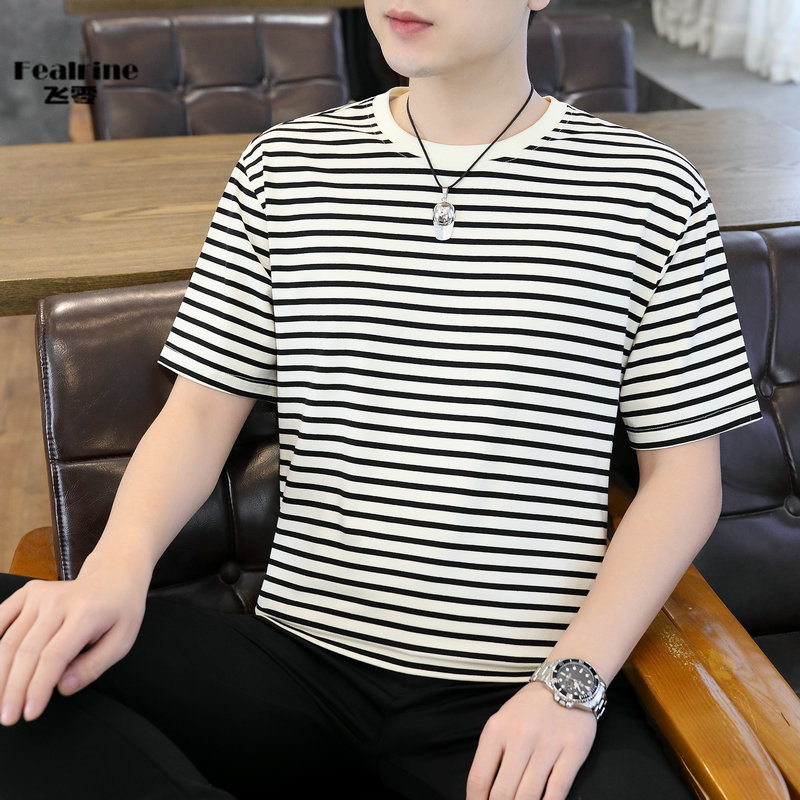 11768013.飞零2026夏季新条纹海魂衫圆领短袖T恤百搭男式中青年半袖