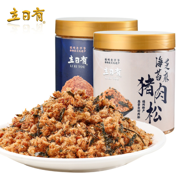 12675940.福州老字号 立日有营养猪肉松108g罐装 无添加剂无豆粉儿童肉松 日期新鲜