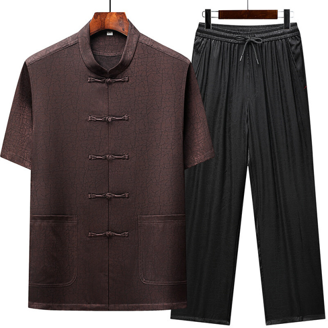 11776890.中老年唐装男短袖套装冰丝汉服男