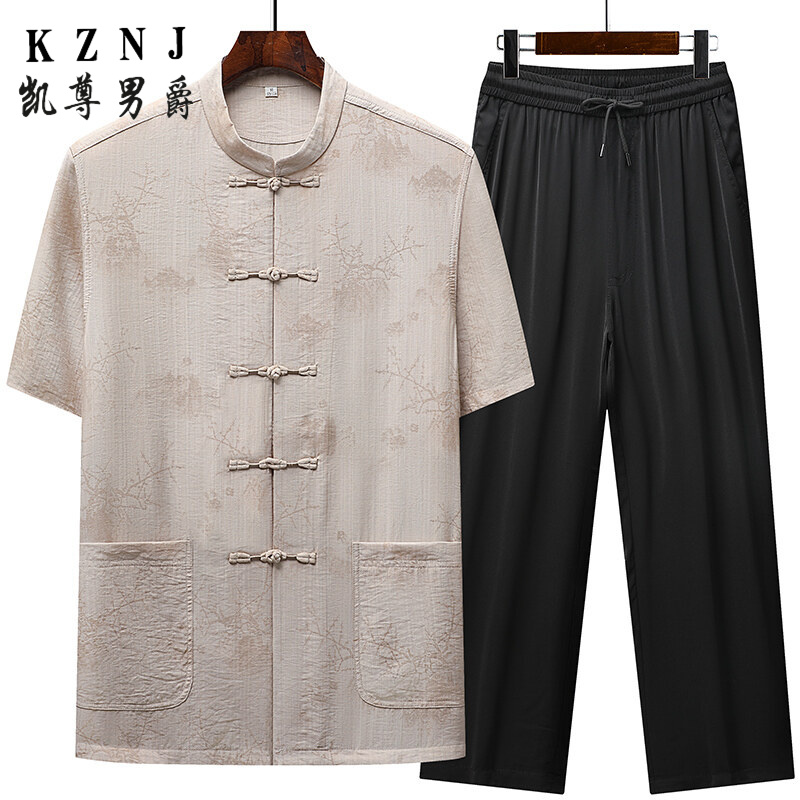 11776865.中老年唐装男短袖套装中国风汉服