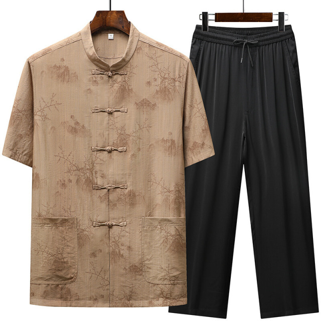 11776865.中老年唐装男短袖套装中国风汉服