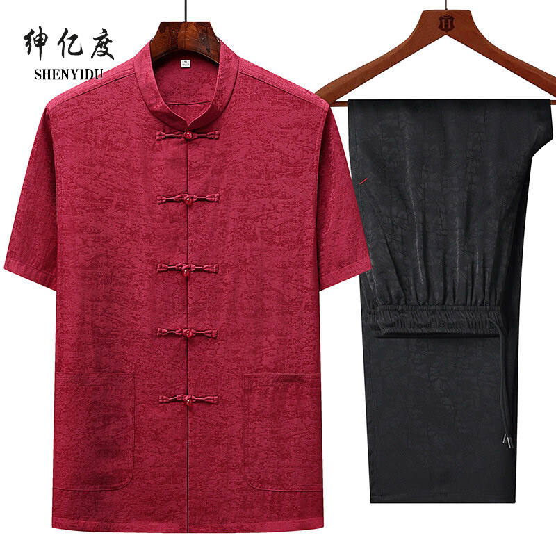 11777116.中老年唐装男夏季爸爸装中国风套装