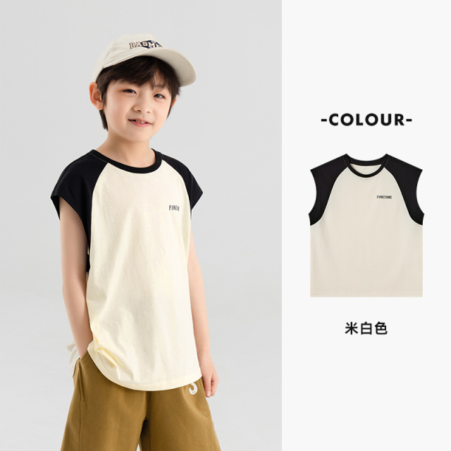 13309024.儿童休闲运动背心夏季舒适透气撞色无袖T恤男童简约时尚坎肩上衣