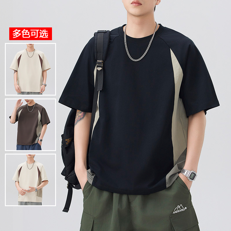 11786023.衣仕梵夏季新款男式冰感美式潮流拼接撞色痞帅圆领短袖T恤【衣仕梵男装XJ】