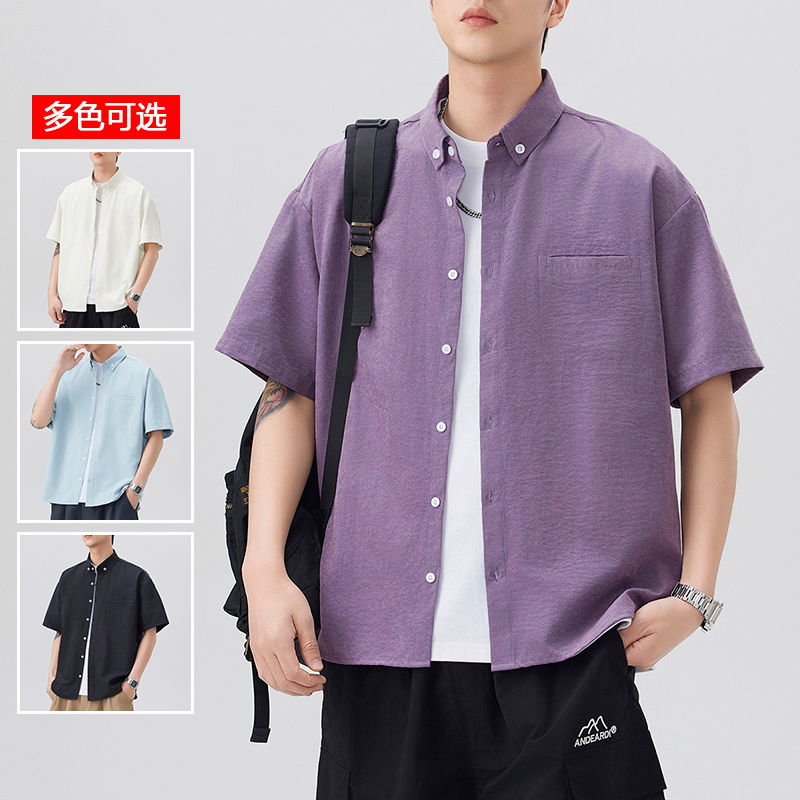 11786064.衣仕梵夏季新款男式青少年潮牌宽松港风外搭短袖衬衫【衣仕梵男装XJ】