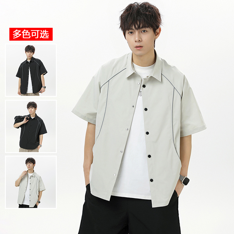 11786081.衣仕梵夏季新款男式潮牌宽松港风外搭短袖衬衫【衣仕梵男装XJ】