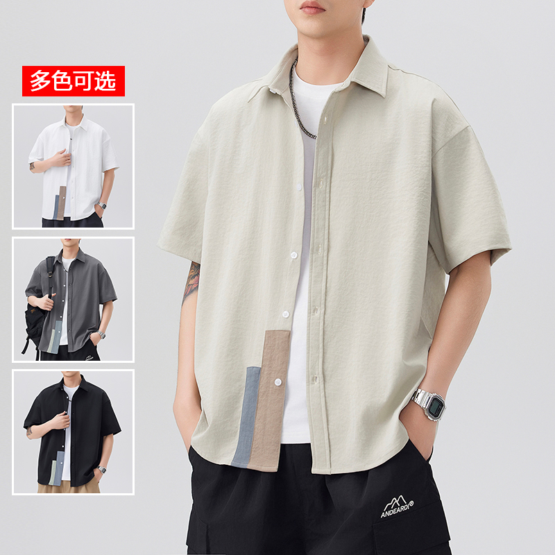 11786067.衣仕梵夏季新款男式青少年日系潮牌宽松短袖衬衫【衣仕梵男装XJ】
