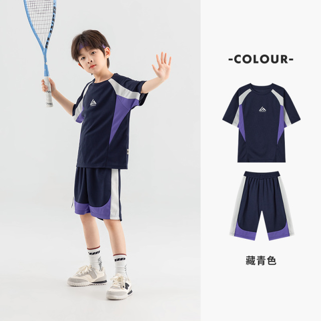 13308898.男童潮流套装夏季运动训练服2025新款儿童透气跑步T恤短裤两件套