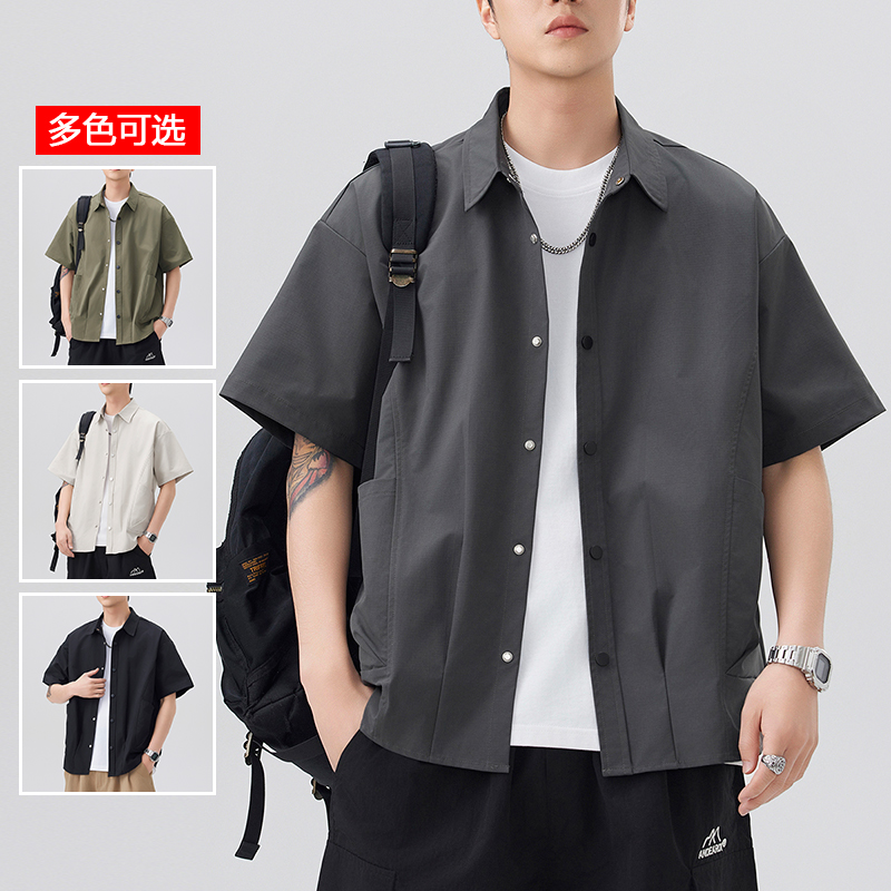 11786077.衣仕梵夏季新款男式潮牌工装大口袋外搭短袖衬衫【衣仕梵男装XJ】