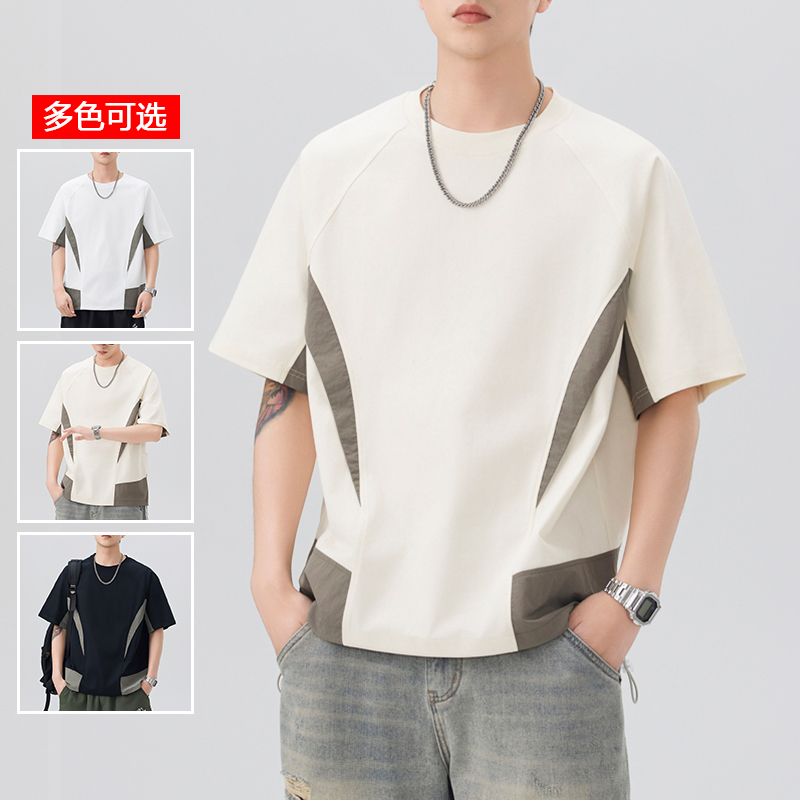 11786012.衣仕梵夏季新款男式冰感美式潮流拼接撞色圆领短袖T恤【衣仕梵男装XJ】