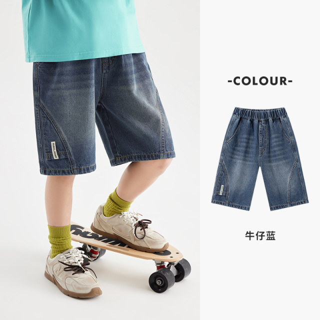 13309046.男童牛仔短裤儿童2025夏季亲肤柔糯五分裤中大童舒适有型直筒中裤