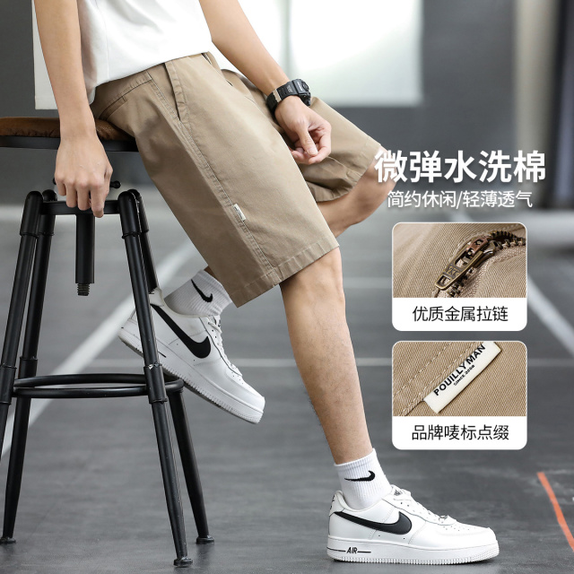 11785040.布衣传说【微弹水洗棉】唛标装饰简约舒适直筒五分裤休闲男士短裤