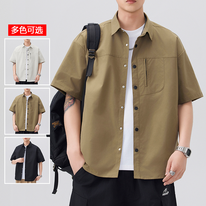 11786068.衣仕梵夏季新款男式美式工装潮牌宽松设计感短袖衬衫【衣仕梵男装XJ】