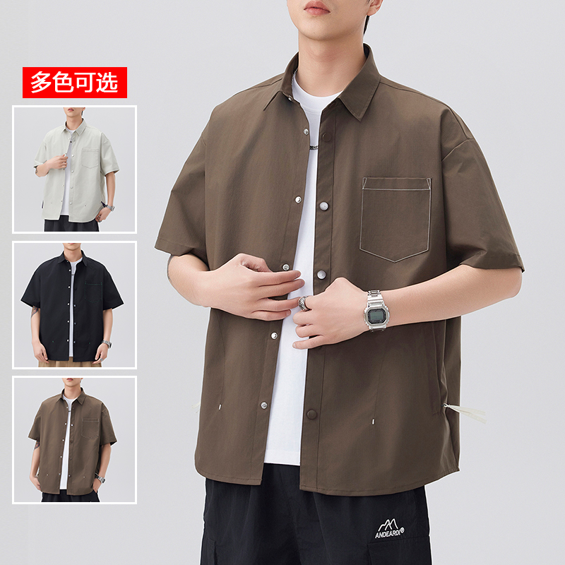 11786069.衣仕梵夏季新款男式港风复古潮牌宽松设计感短袖衬衫【衣仕梵男装XJ】